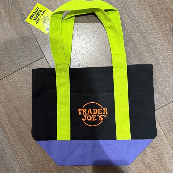 New Trader Joe’s Small Tote Black/Purple/Green - Picture 1 of 2
